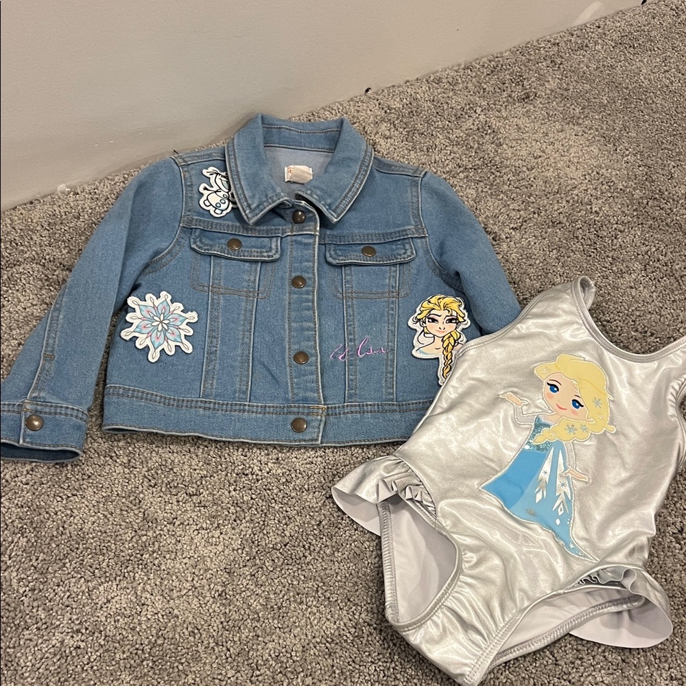 Girls Frozen Jean jacket and swimsuit size 3